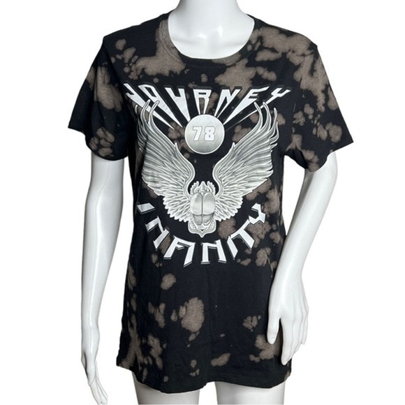 Journey Shirt Womens Small Black Bleach Dye Band Tee Graphic T-Shirt‎ 90s Rocker - Picture 1 of 5